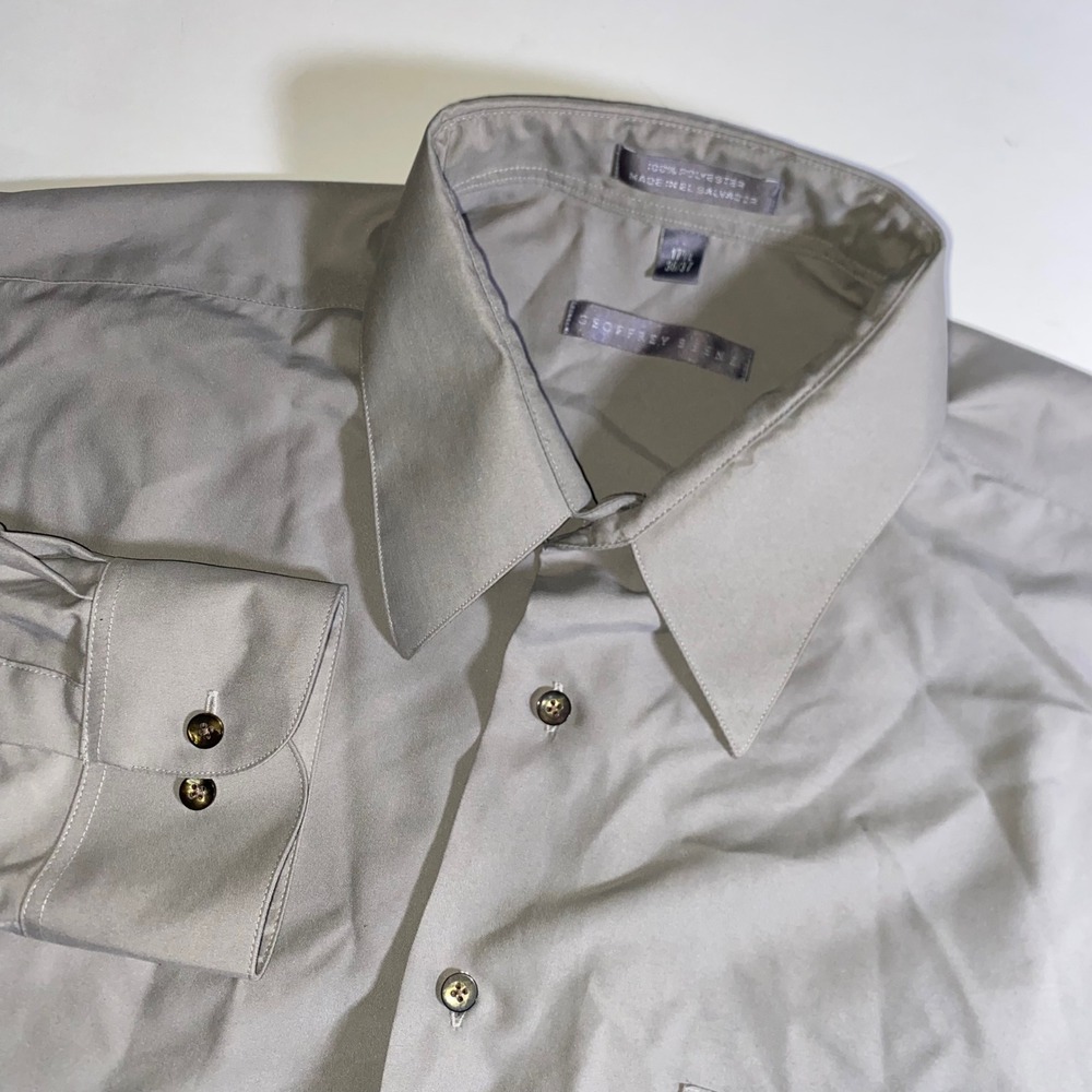 Geoffrey Beene Mens Taupe Gray Long Sleeve Button Down Dress Shirt 17.5 36/37